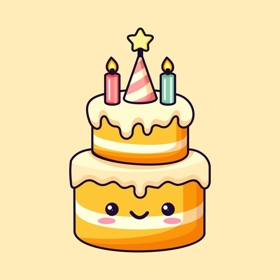 linda cumpleaños pastel dibujos animados vector icono ilustración comida fiesta icono concepto