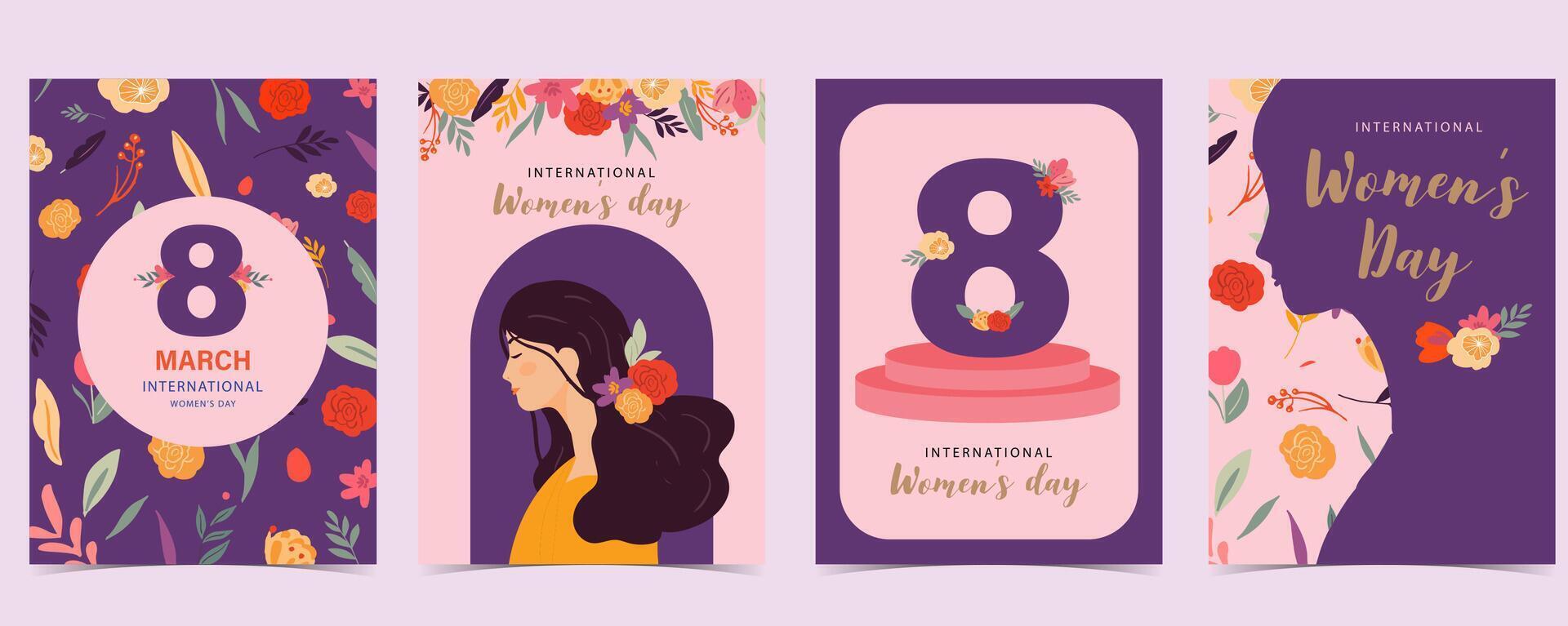 International women day with flower use for vertical a4 card design vector