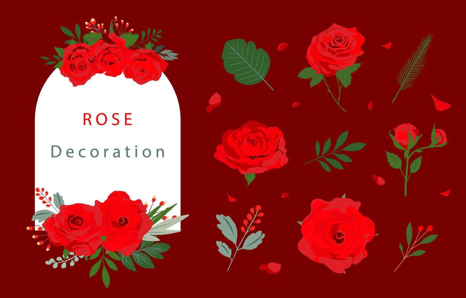 Red rose object with leaf illustration vector for postcard invitation