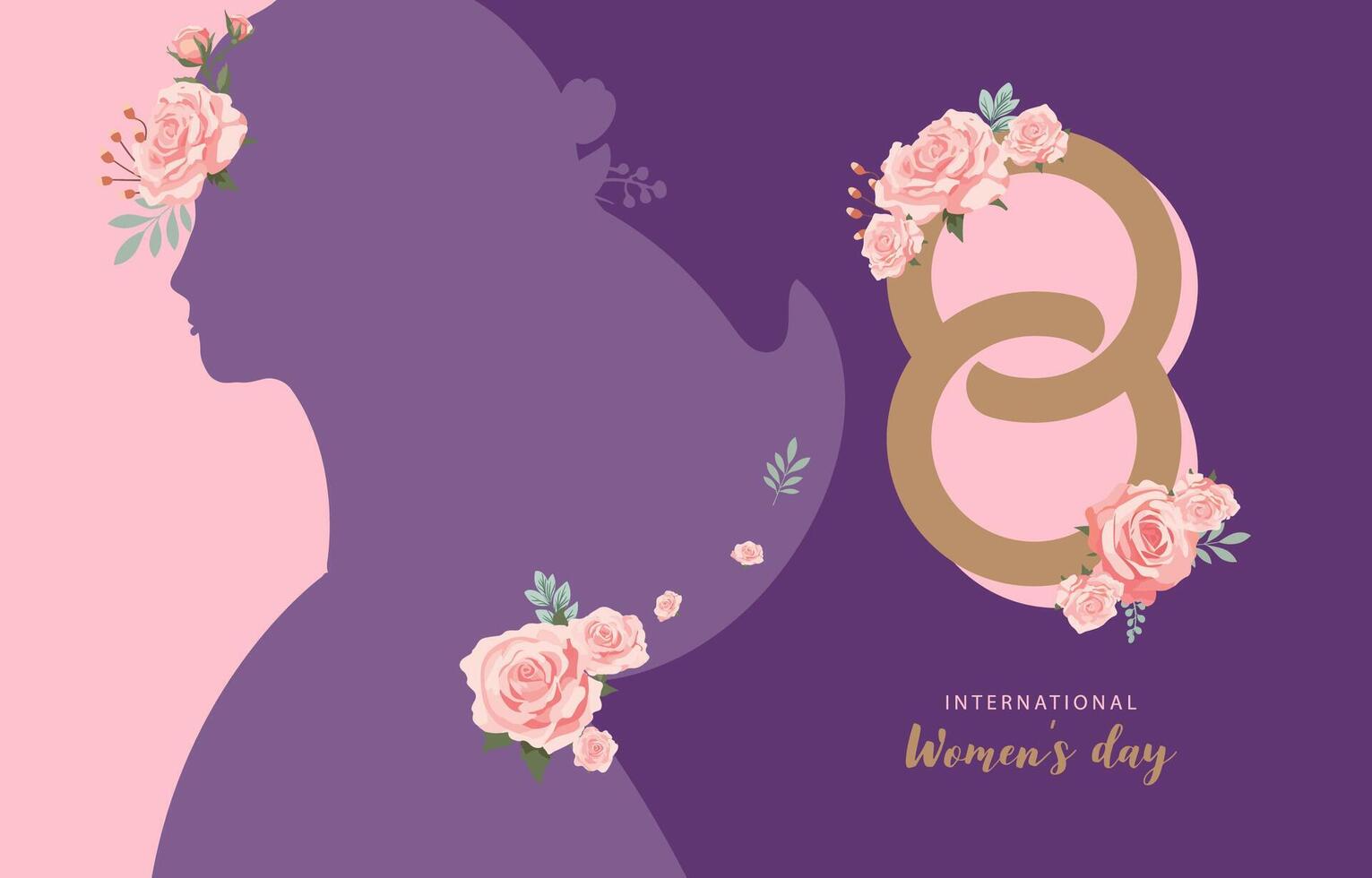 internacional mujer día con Rosa utilizar para horizontal bandera diseño vector