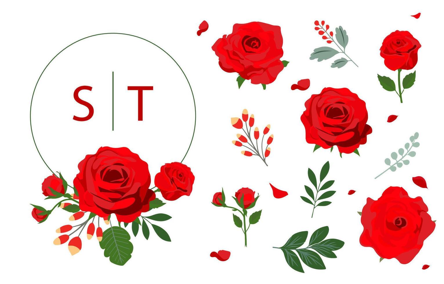 Red rose object with leaf illustration vector for postcard invitation