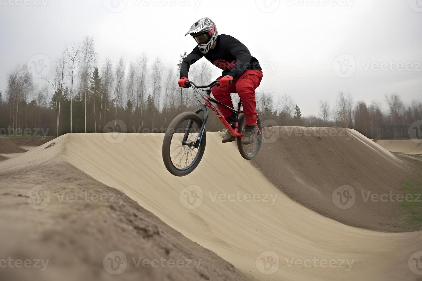 AI generated Extreme sport BMX racing at daytime, neural network generated image photo