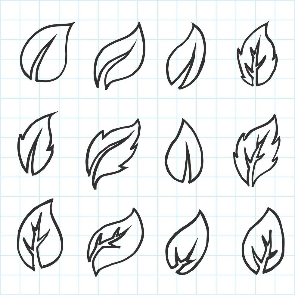 Artistic Collection of hand Drawn Leaves Set. Isolated and Real Pen Sketch, Vector Illustration