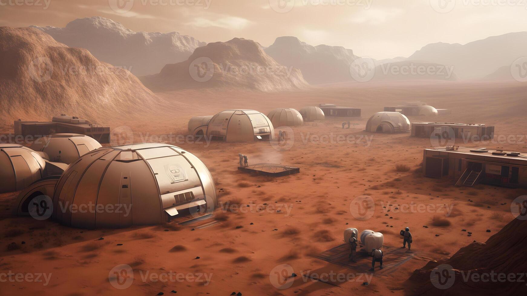 AI generated first human colony on Mars, neural network generated image photo