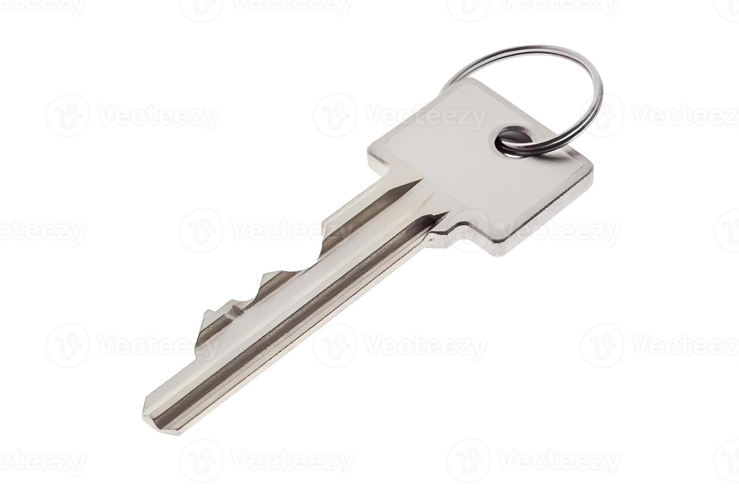 AI generated one simple silver metal key with ring isolated on white background, neural network generated image photo