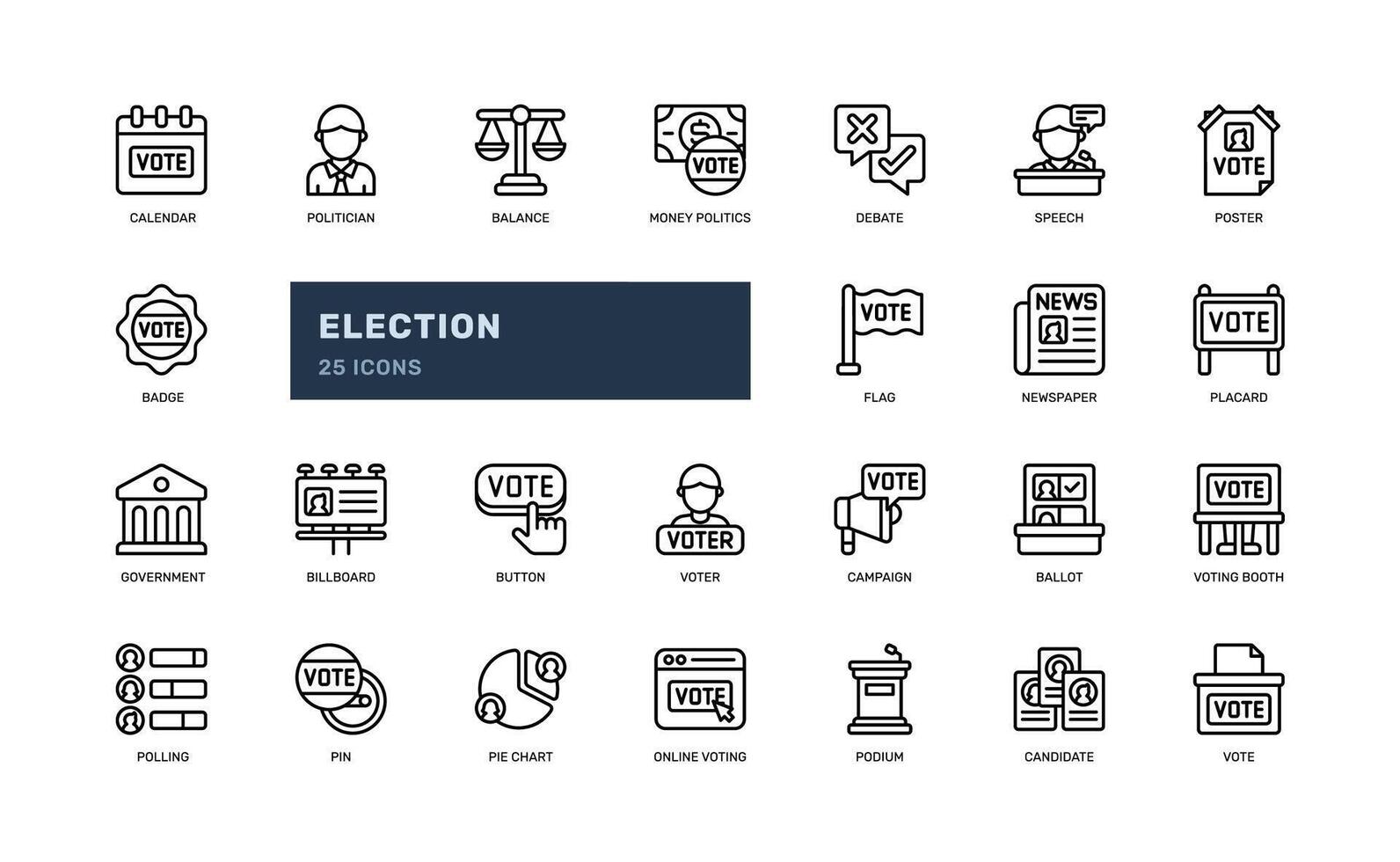 election for president candidate vote voting democracy detailed outline line icon set vector