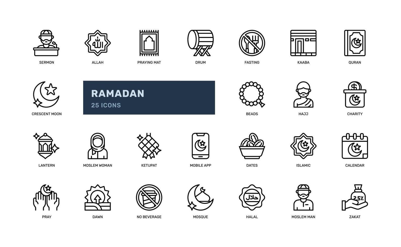 ramadan islamic event holy month detailed outline line icon set vector