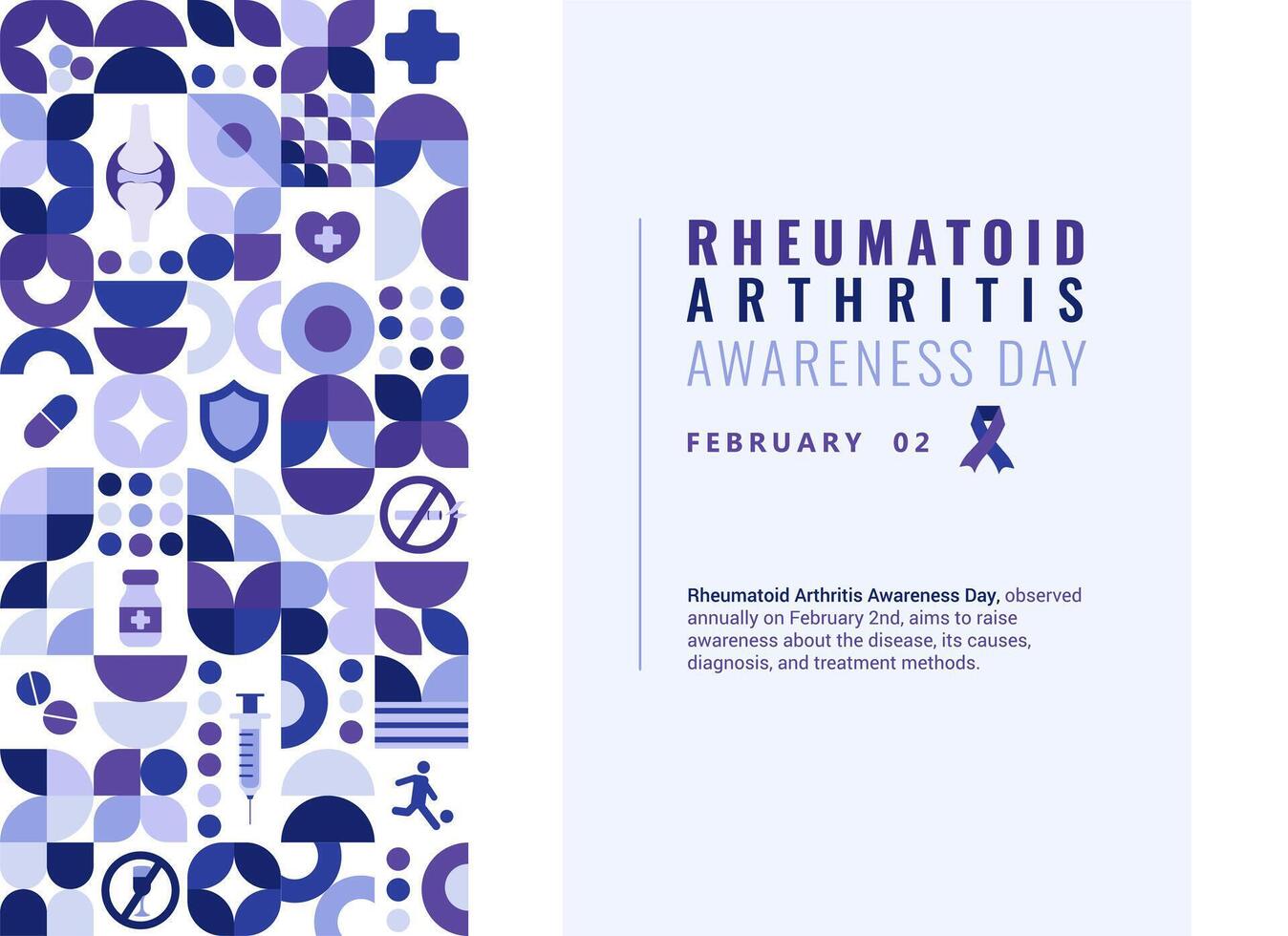 Vector Rheumatoid Arthritis Awareness Day Poster with a vertical column of geometric and thematic elements and a text about the disease. Template for card, banner, poster, background
