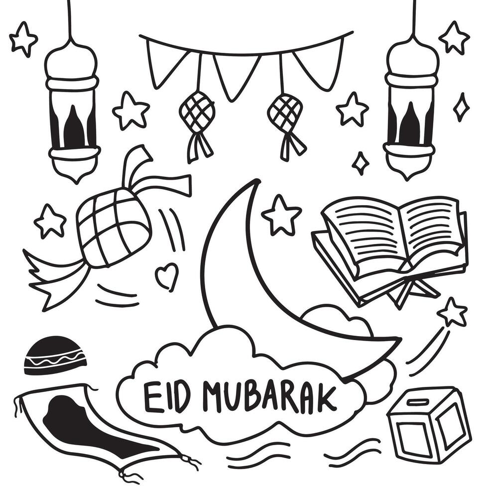 Hand drawing Happy Eid Mubarak doodle vector EPS 10