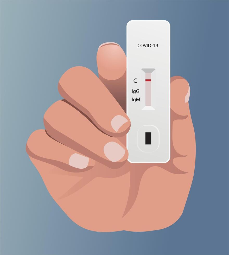 hand holding antigen test kit vector