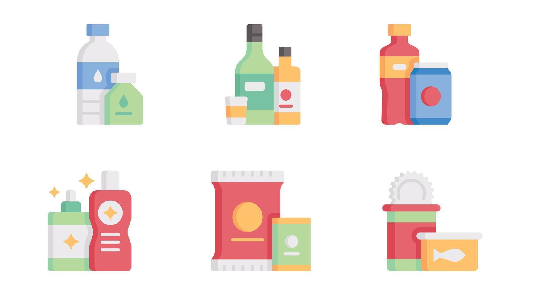 Shopping and grocery items vector icon set
