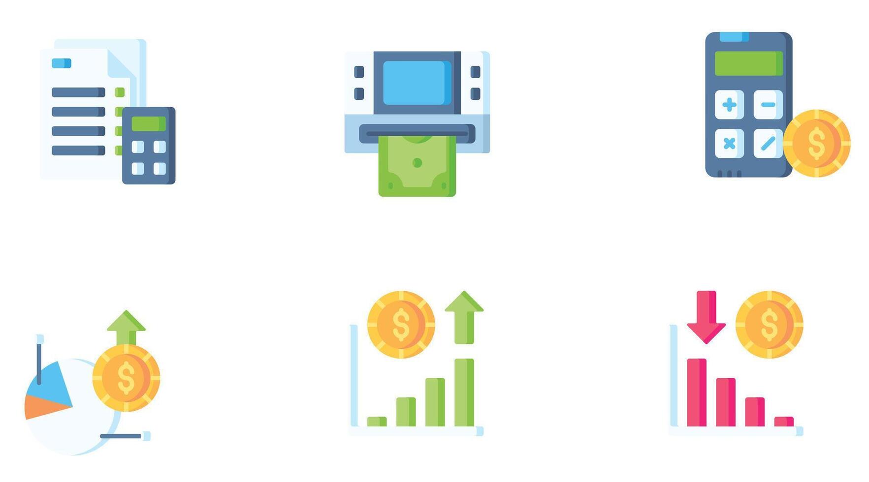 currency and coins vector icons set for business and finance