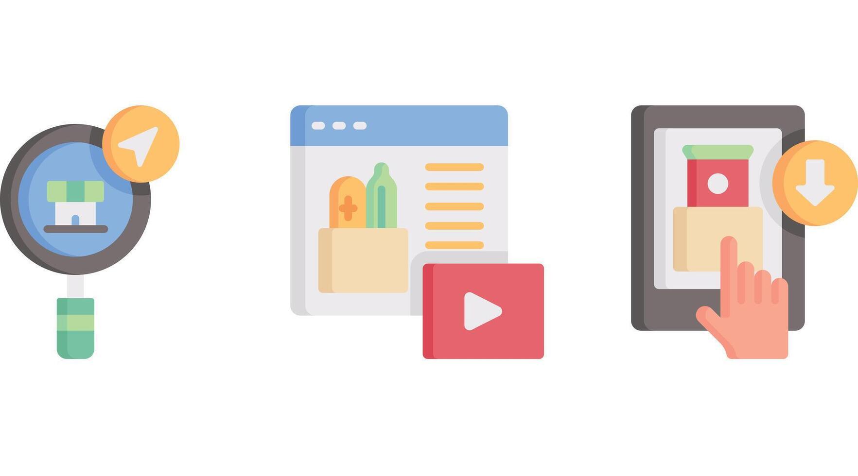 Shopping and grocery items vector icon set