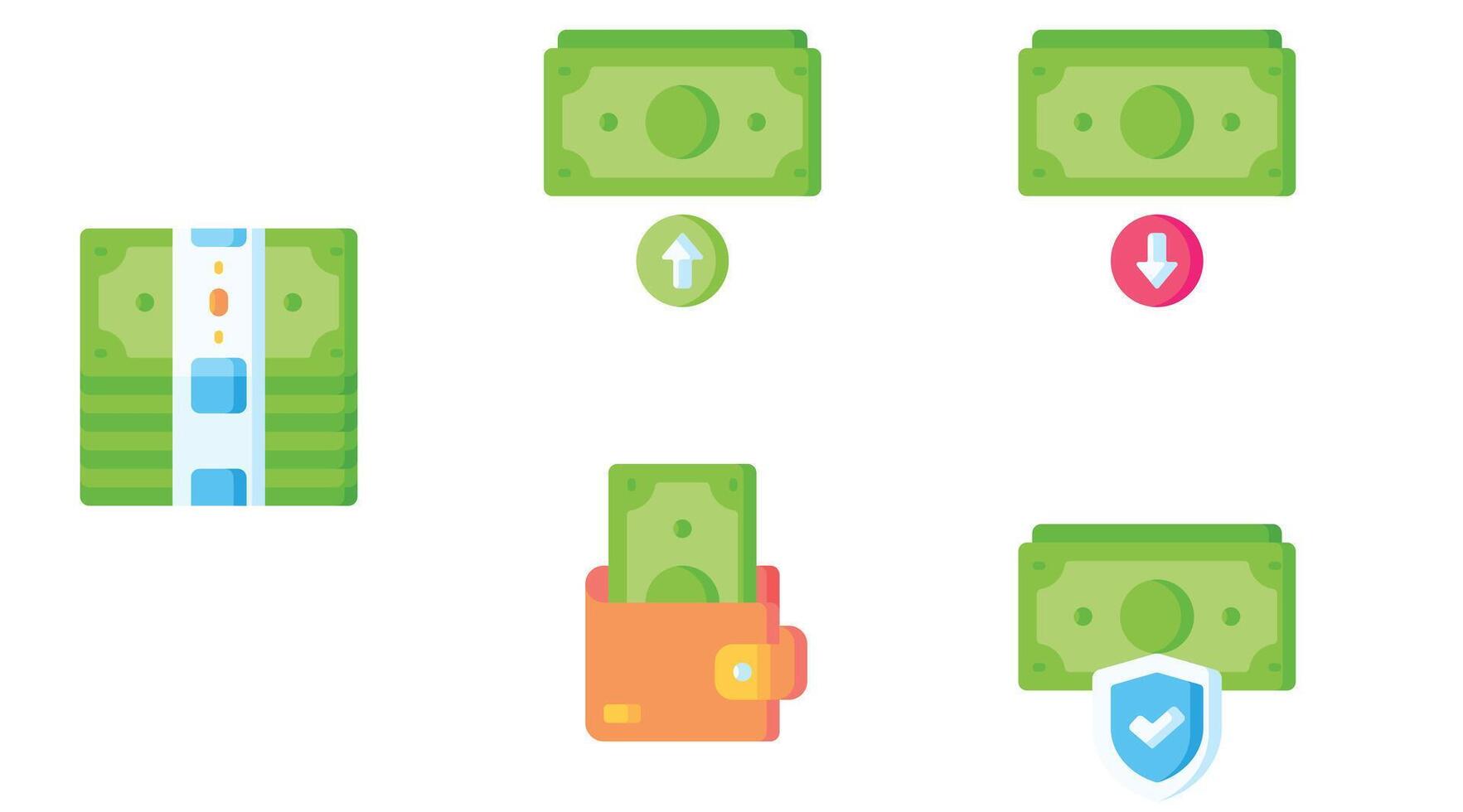 currency and coins vector icons set for business and finance