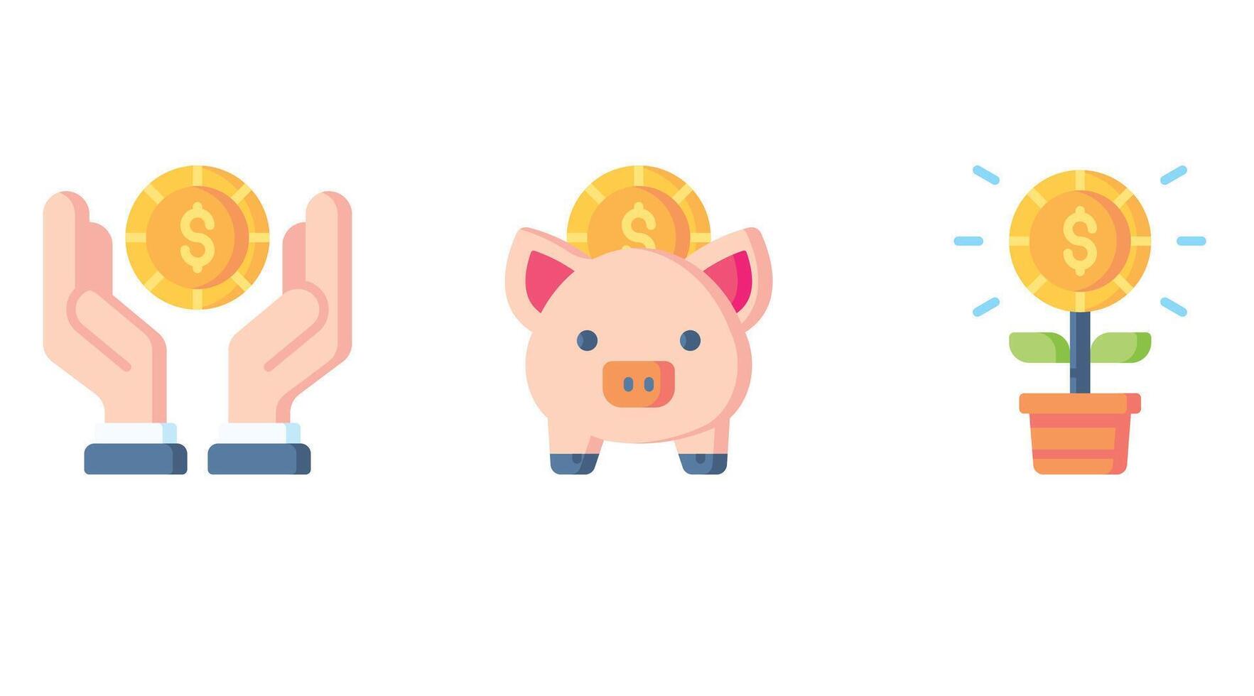 currency and coins vector icons set for business and finance