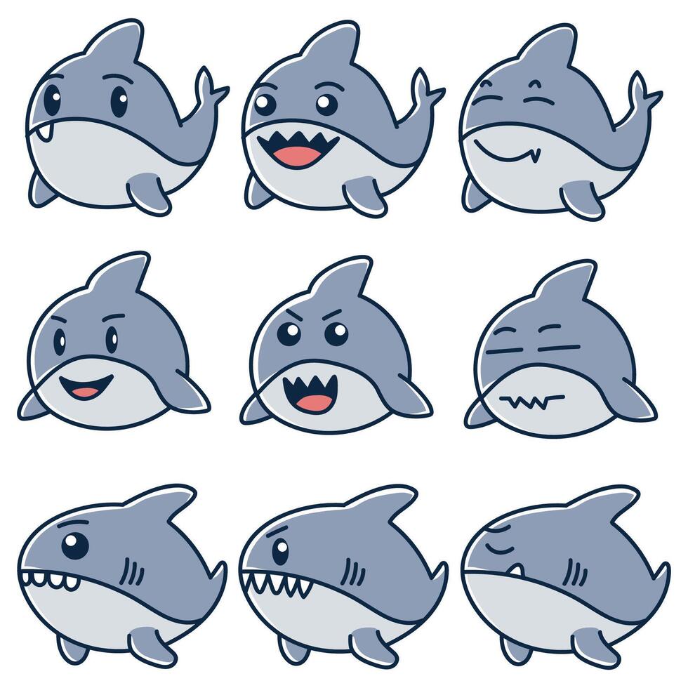 Set cute sharks vector illustration