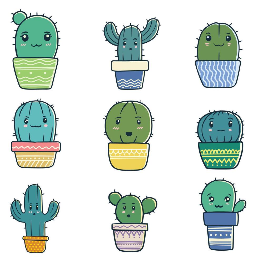 cactus linda decoración elemento conjunto vector ilustración