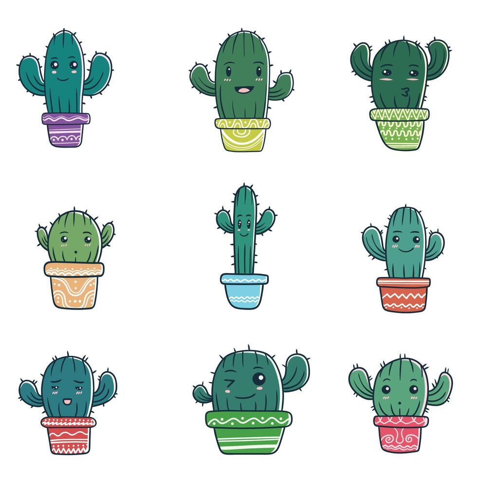 Cactus cute decoration element Set vector illustration