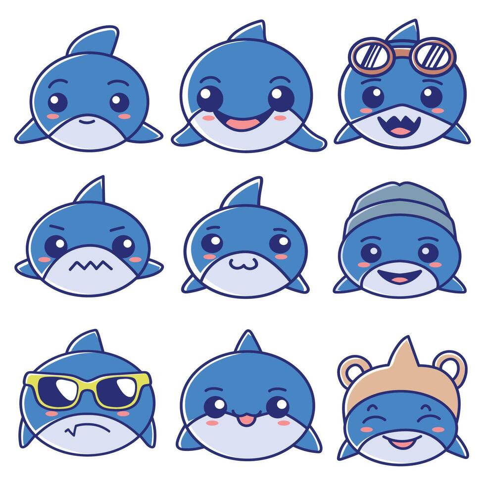 conjunto linda tiburones vector ilustración