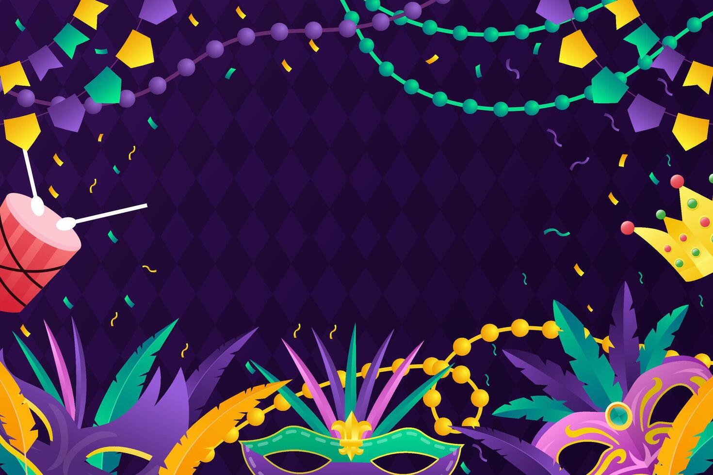 gradient mardi gras background illustration with copy space area vector