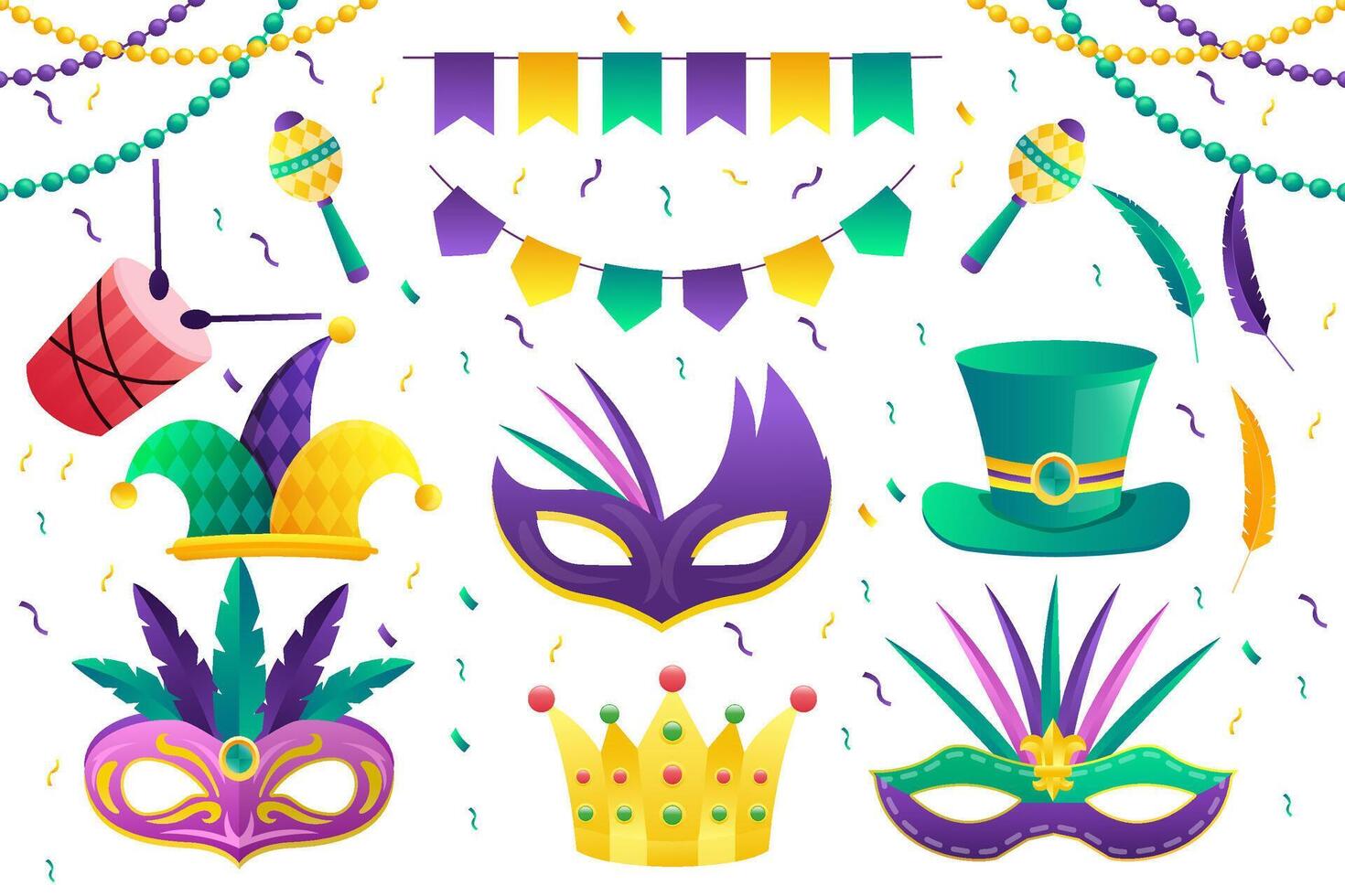 degradado mardi gras festival elementos colección vector diseño