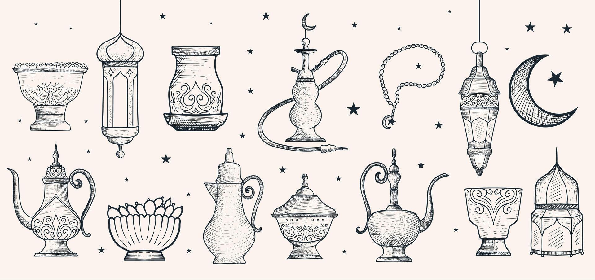hand drawn arabic ornament illustration for ramadan and eid al fitr events vector