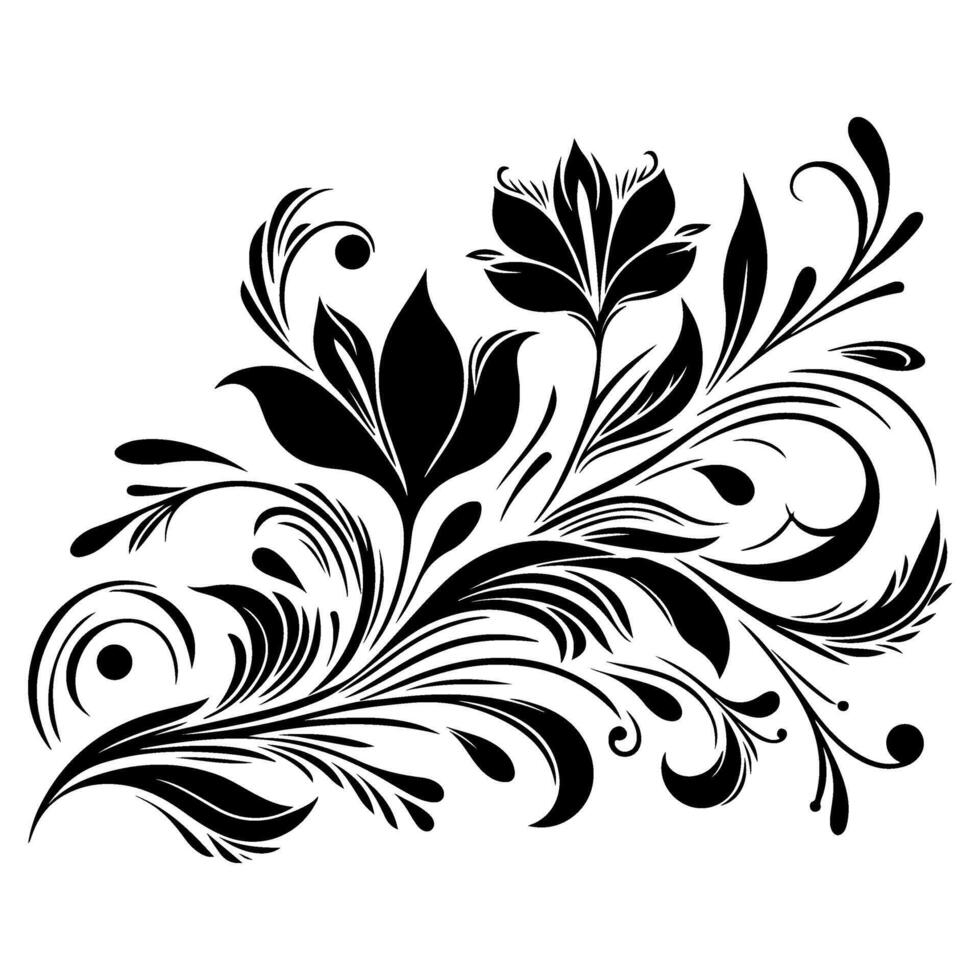 ai generado mano dibujar de hermosa floral ornamento con hojas y resumen negro líneas monocromo contorno flor. floral diseño elemento vector