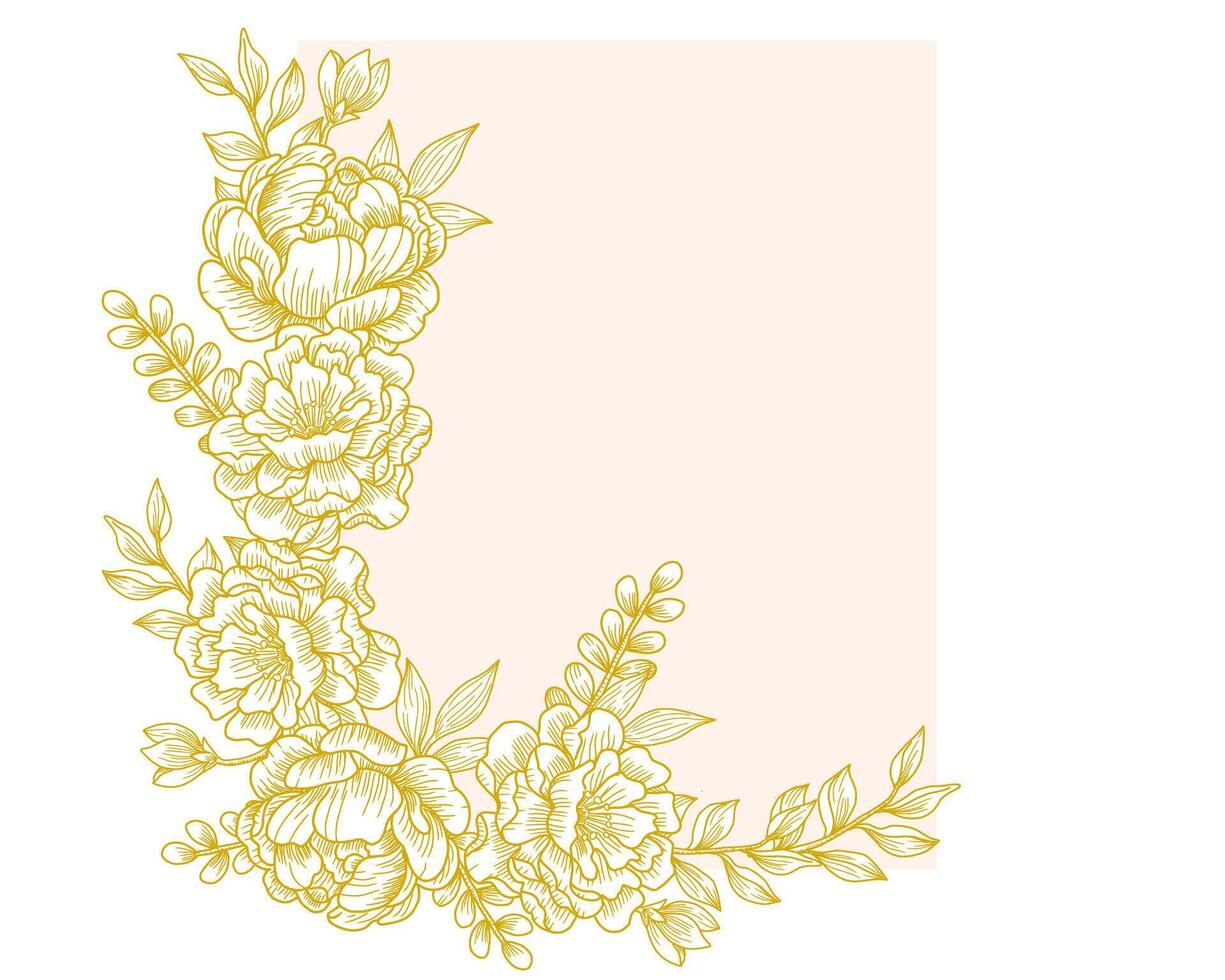 Peony and Hand Drawn Rose Flower Frame vector
