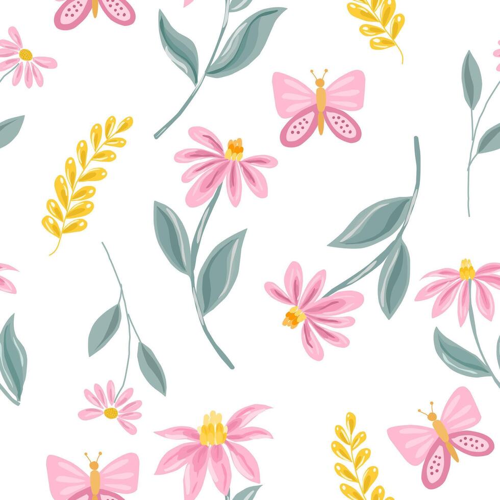 Pink Wild Flower Seamless Pattern vector
