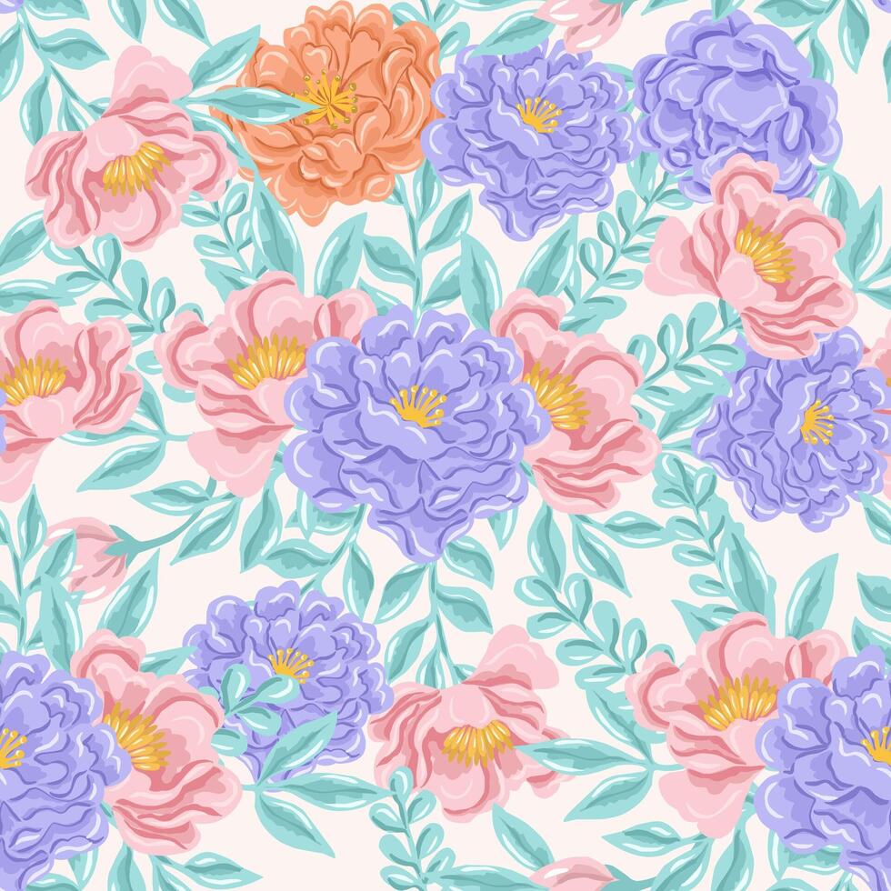 Purple and Pink Rose Flower Seamless Pattern vector
