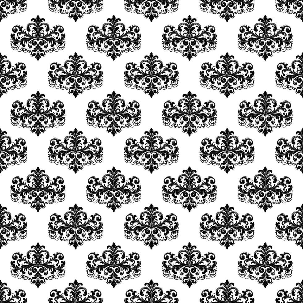 ai generado damasco tela textil sin costura modelo lujo decorativo ornamental floral divisor negro línea Clásico decoración elemento blanco antecedentes vector