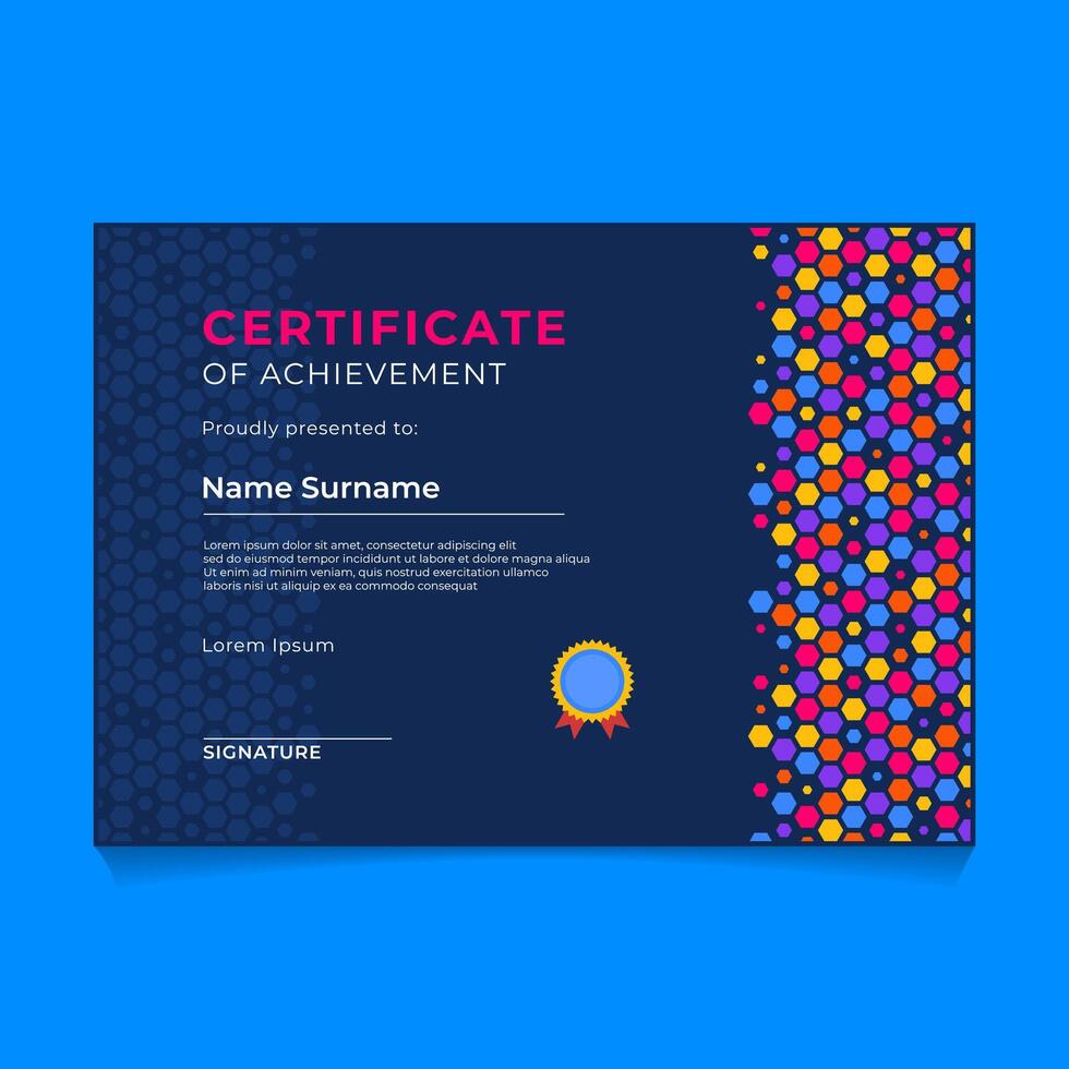 Abstract Hexagon Element Geometric Certificate Template Design vector