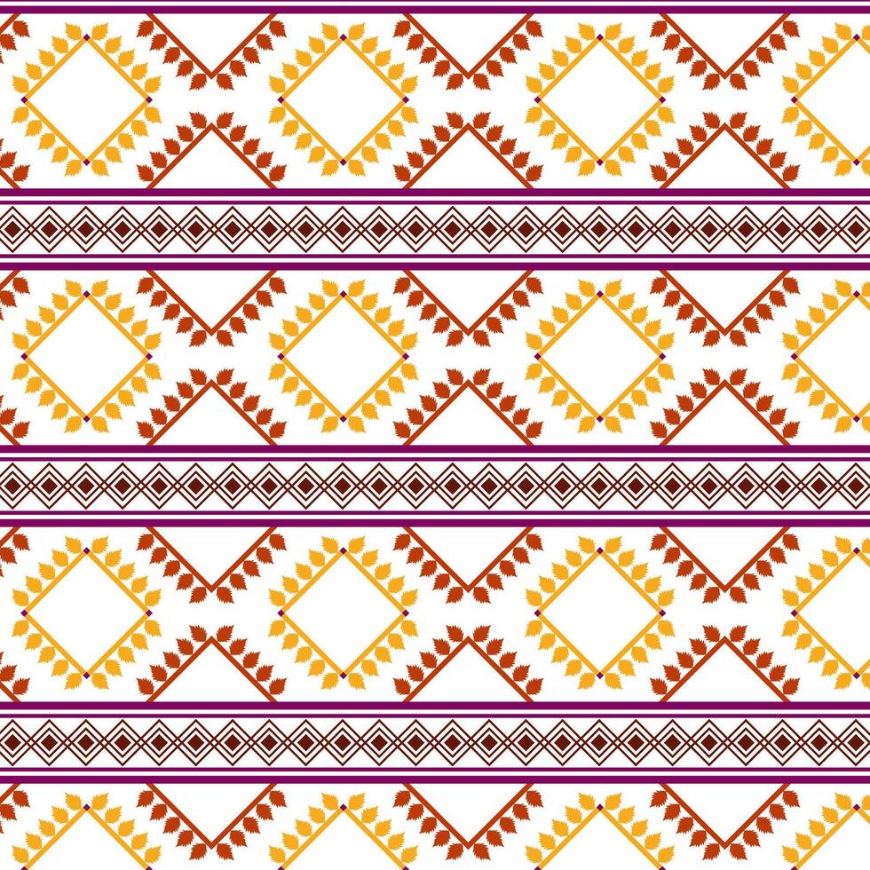 Tribal traditional fabric batik ethnic of ikat floral seamless pattern of green leaves Spring geometric repeating Vector Design on a white background