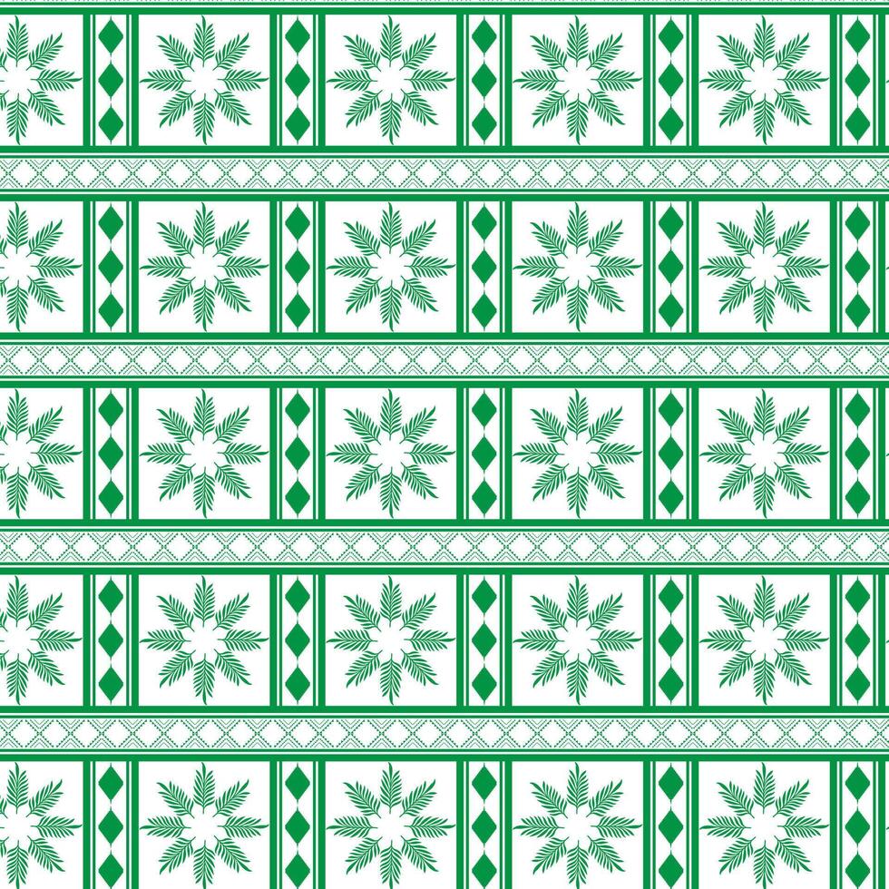 Tribal traditional fabric batik ethnic of ikat floral seamless pattern of green leaves Spring Blossom Vector Design on a white background