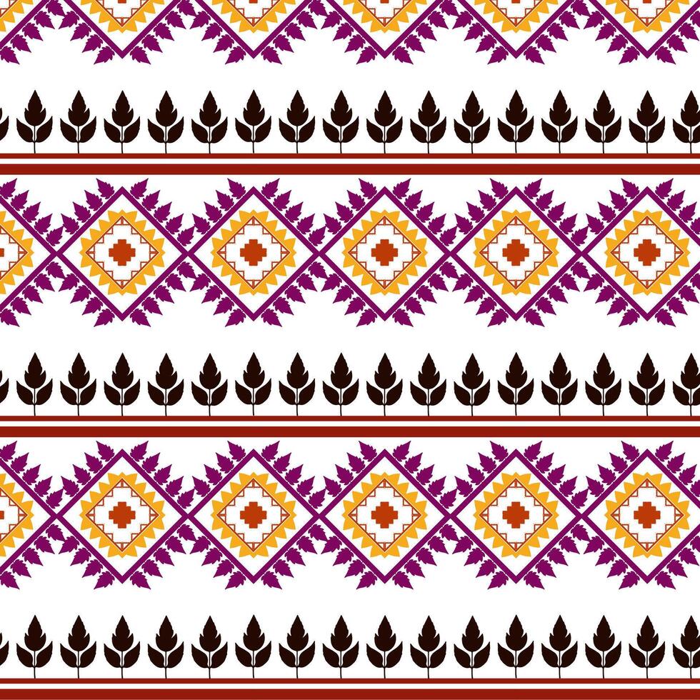Tribal traditional fabric batik ethnic of ikat floral seamless pattern of green leaves Spring geometric repeating Vector Design on a white background