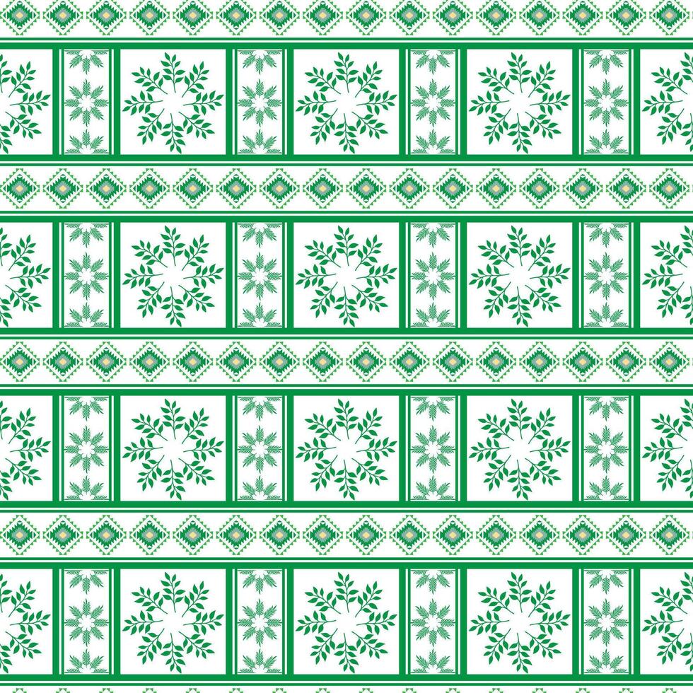 tribal tradicional tela batik étnico de ikat floral sin costura modelo de verde hojas primavera florecer vector diseño en un blanco antecedentes