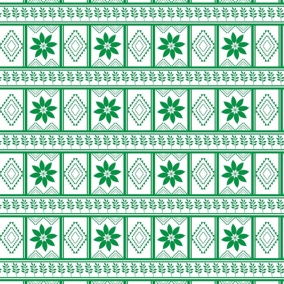 tribal tradicional tela batik étnico de ikat floral sin costura modelo de verde hojas primavera florecer vector diseño en un blanco antecedentes