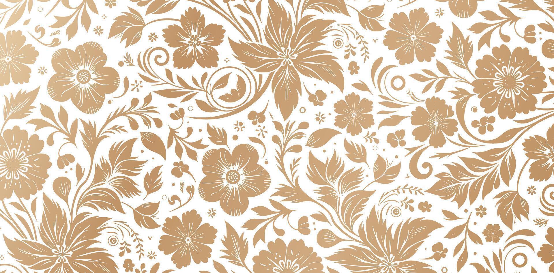 pattern with golden flowers and  floral leaves backgrounds isolated white colors for Fashionable modern wallpaper or textiles, book cover, Digital interfaces, print designs template materials vector