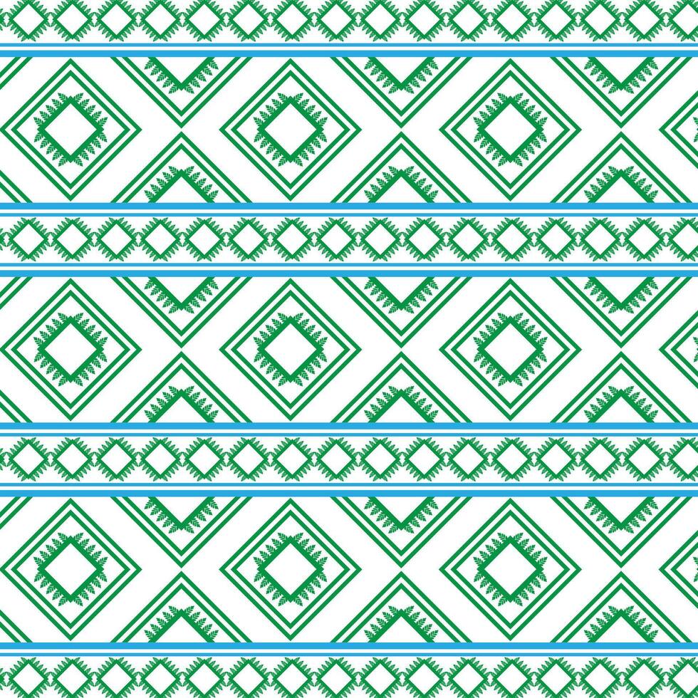 Tribal traditional fabric batik ethnic of ikat floral seamless pattern of green leaves Spring geometric repeating Vector Design on a white background