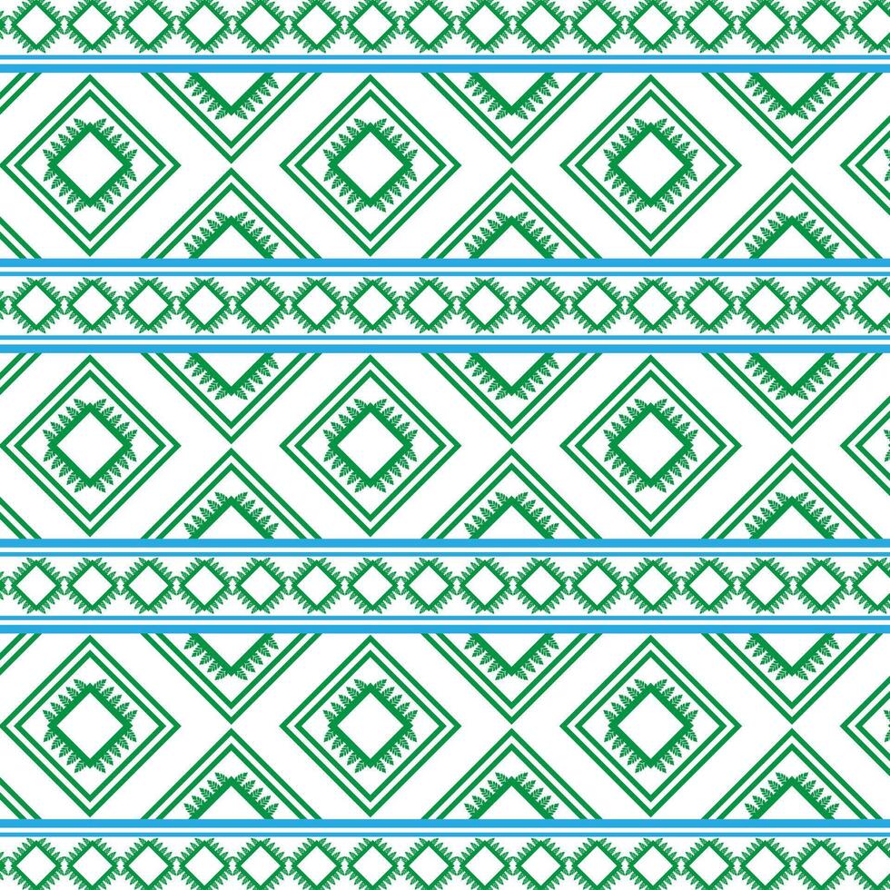 tribal tradicional tela batik étnico de ikat floral sin costura modelo de verde hojas primavera geométrico repitiendo vector diseño en un blanco antecedentes