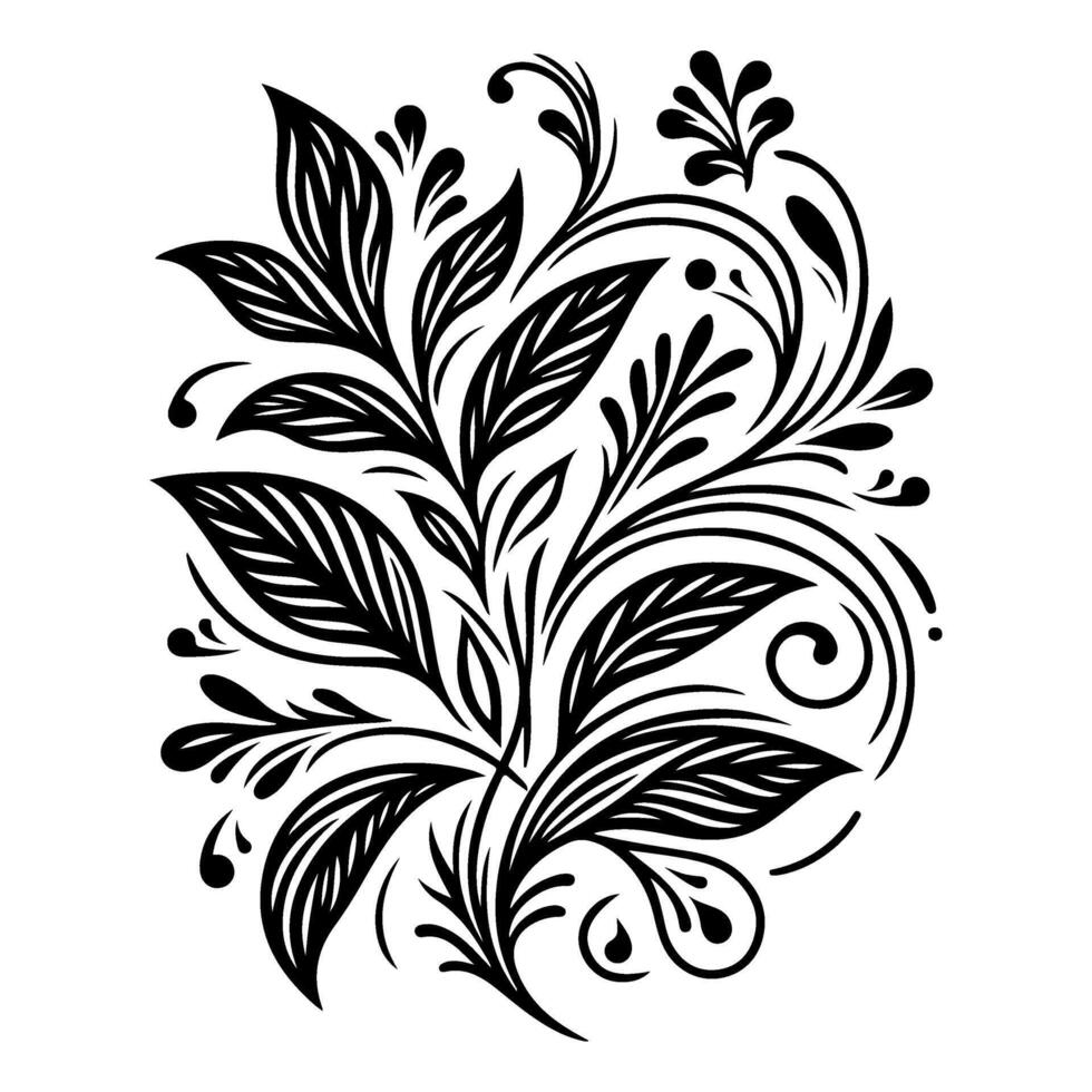 ai generado mano dibujar de hermosa floral ornamento con hojas y resumen negro líneas monocromo contorno flor. floral diseño elemento vector