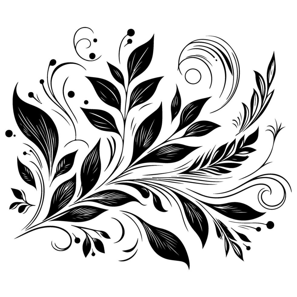 ai generado mano dibujar de hermosa floral ornamento con hojas y resumen negro líneas monocromo contorno flor. floral diseño elemento vector