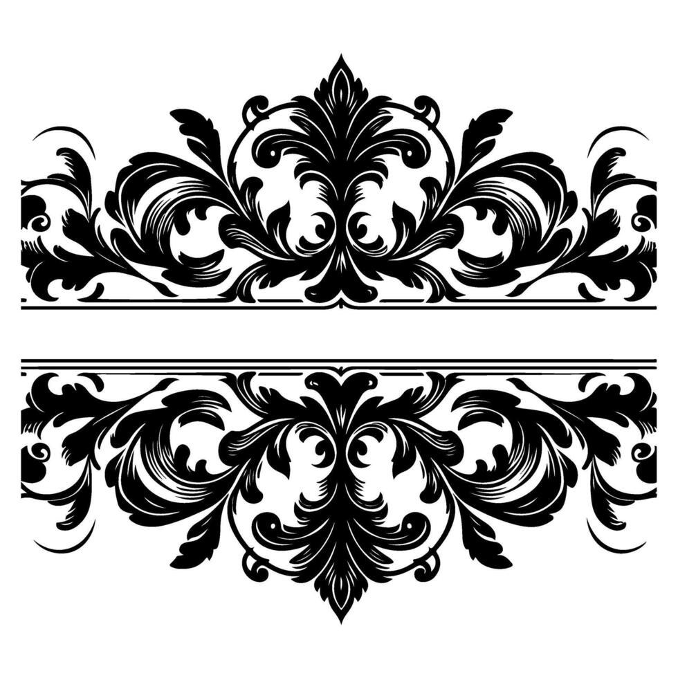 ai generado mano dibujado negro línea Clásico tallado caligráfico remolinos, insignias rincones decorativo florido florece elementos frontera marco vector