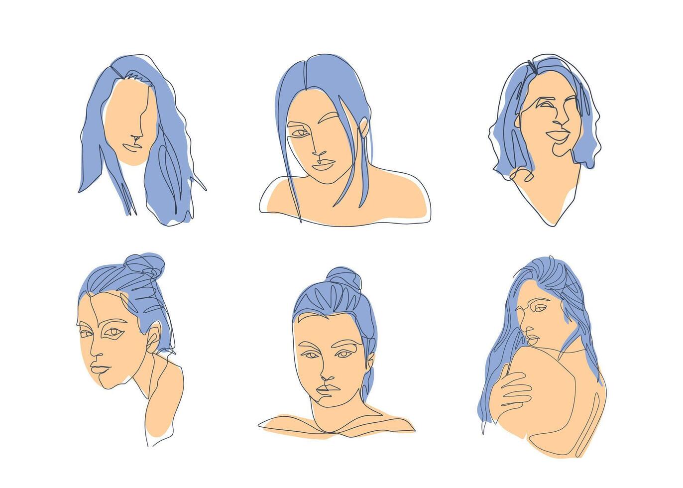 Abstract beautiful women in continuous line art vector set illustration. Various woman gesture for home wall decor.