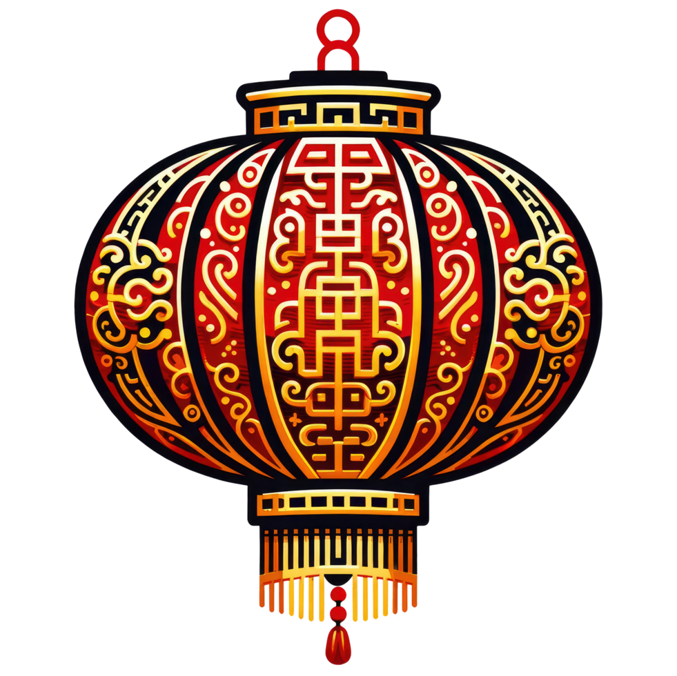 ai gegenereerd een gedetailleerd illustratie van een Chinese lantaarn in rood en goud, sierlijk ontworpen met symbolen en patronen, vaak geassocieerd met vreugde en viering. png