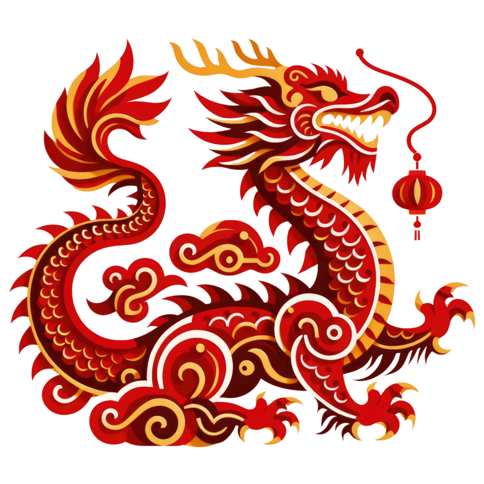 ai gerado tradicional chinês vermelho Dragão papel ilustração, apresentando vermelho e ouro cores. png