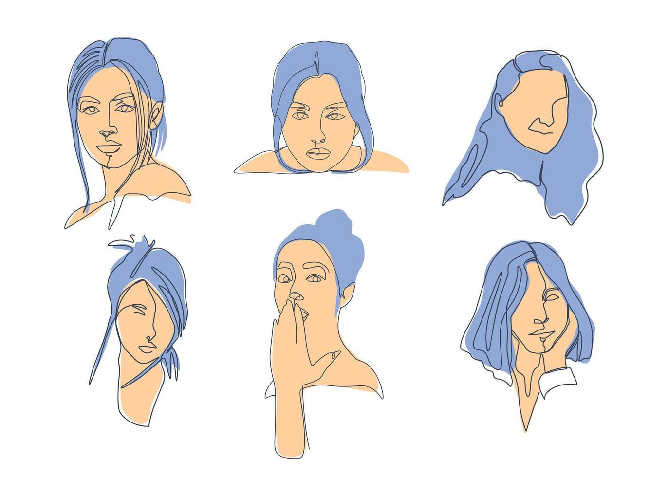 Abstract beautiful women in continuous line art vector set illustration. Various woman gesture for home wall decor.