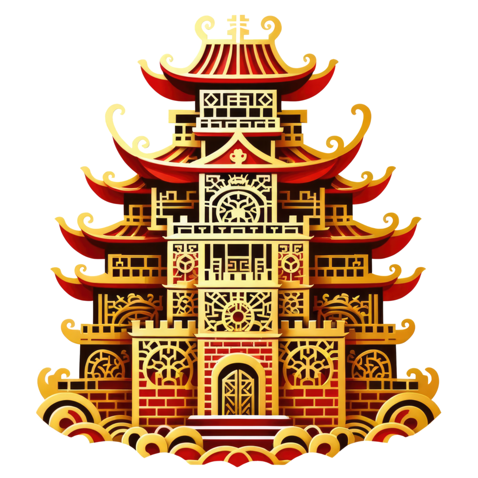 AI generated Traditional Chinese Pagoda Architecture Illustration isolated. png