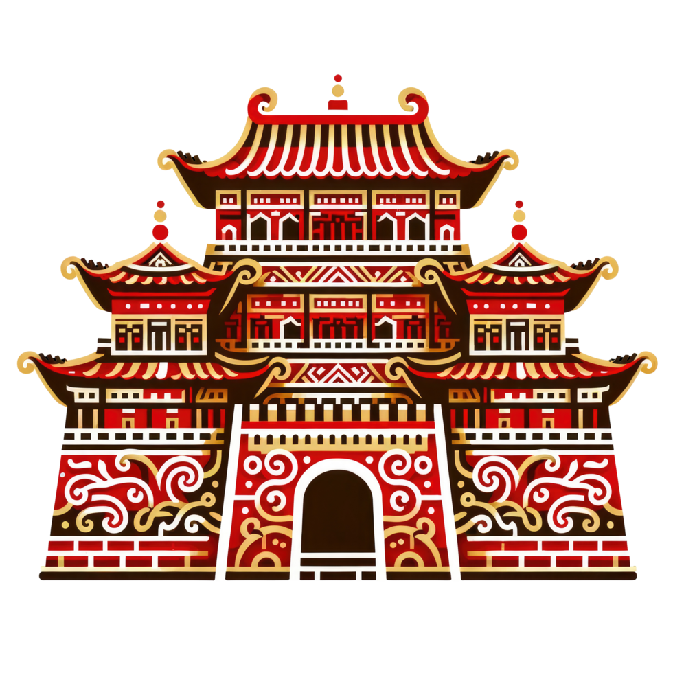 AI generated Traditional Chinese Pagoda Architecture Illustration isolated. png