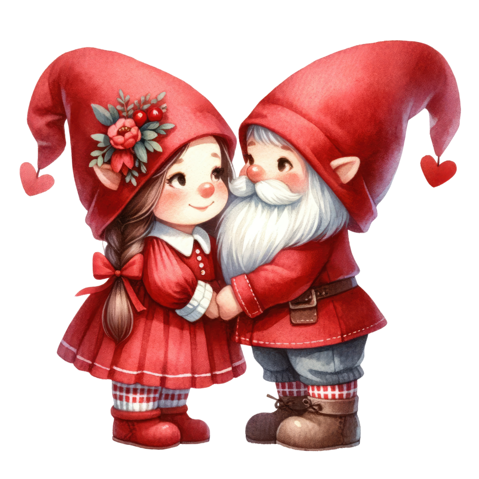 AI generated Watercolor Gnome couple express their love on Valentine's Day png